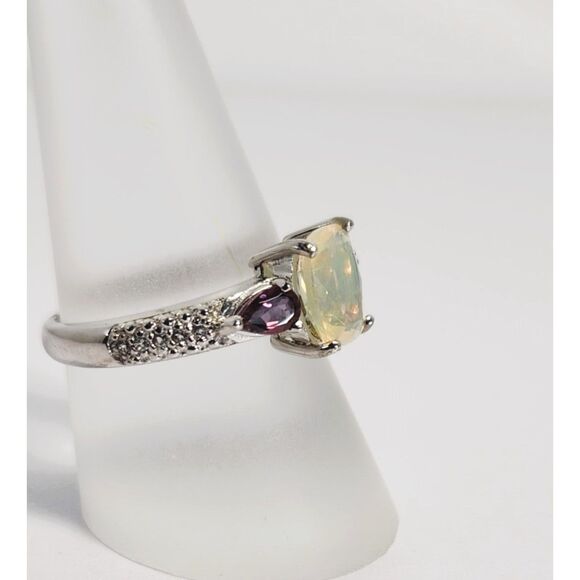 Ethiopian Opal and Red Spinel Ring Size 8 - Picture 2 of 7